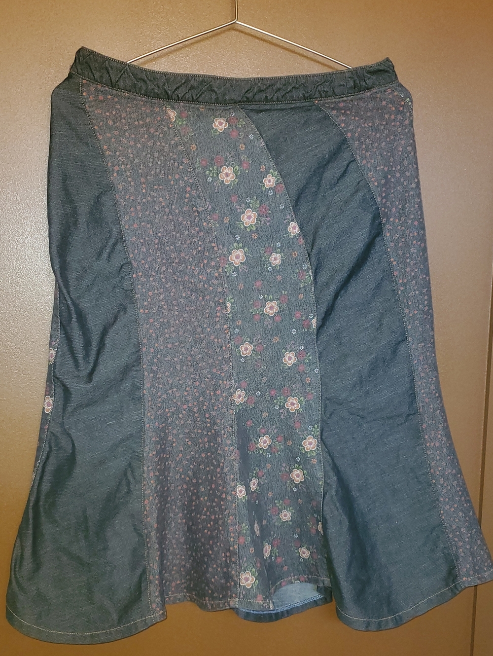 Dark Blue Floral Patchwork A-Line Skirt